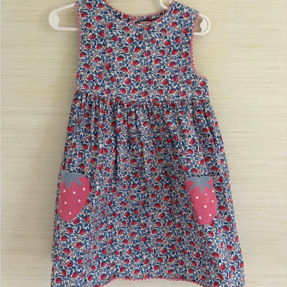 JoJo Maman Bebe Pink & Blue Strawberry Pocket Dress